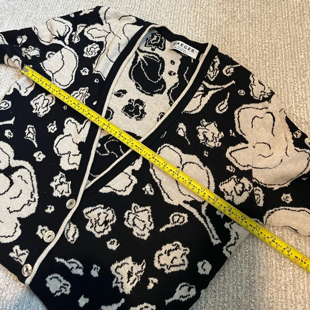 Vintage Jaeger Floral Knit Cardigan Made in Britain Cotton Linen Black Cream - Picture 5 of 10